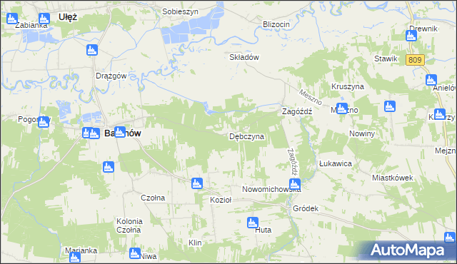 mapa Dębczyna gmina Baranów, Dębczyna gmina Baranów na mapie Targeo