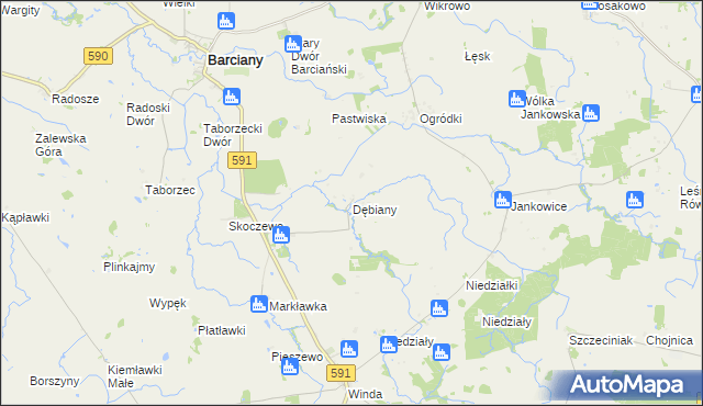 mapa Dębiany gmina Barciany, Dębiany gmina Barciany na mapie Targeo