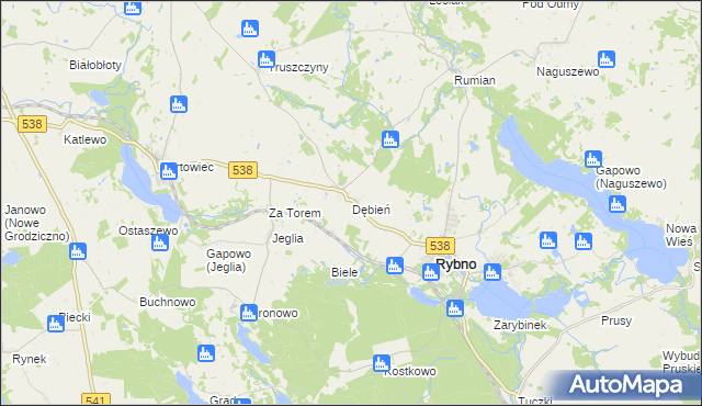 mapa Dębień gmina Rybno, Dębień gmina Rybno na mapie Targeo