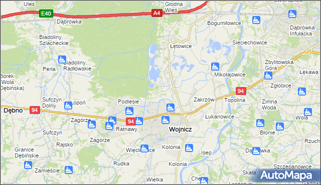 mapa Dębina Zakrzowska, Dębina Zakrzowska na mapie Targeo