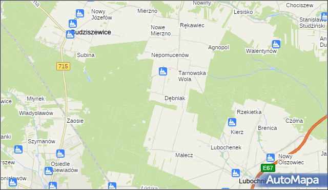 mapa Dębniak gmina Lubochnia, Dębniak gmina Lubochnia na mapie Targeo