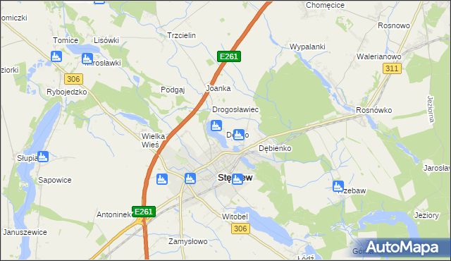 mapa Dębno gmina Stęszew, Dębno gmina Stęszew na mapie Targeo