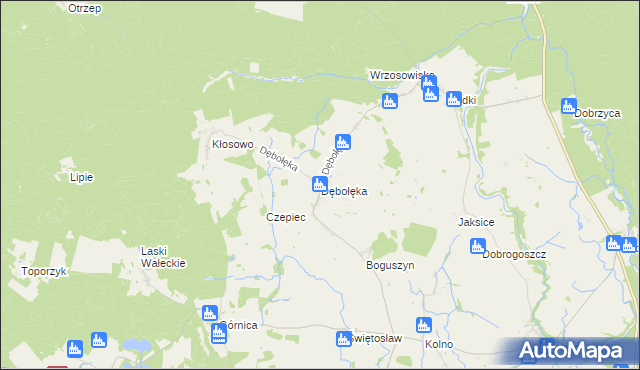 mapa Dębołęka gmina Wałcz, Dębołęka gmina Wałcz na mapie Targeo