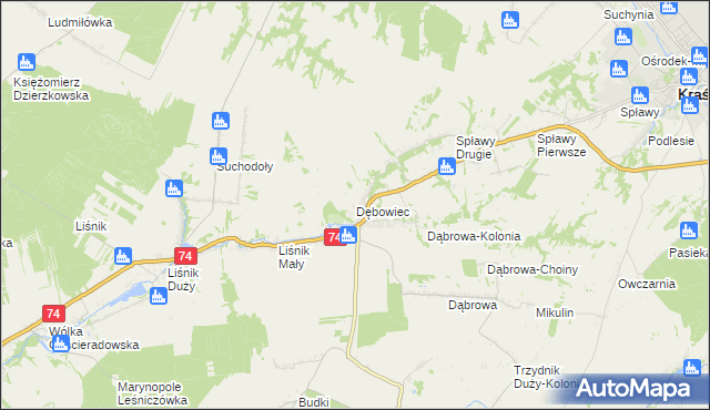 mapa Dębowiec gmina Trzydnik Duży, Dębowiec gmina Trzydnik Duży na mapie Targeo