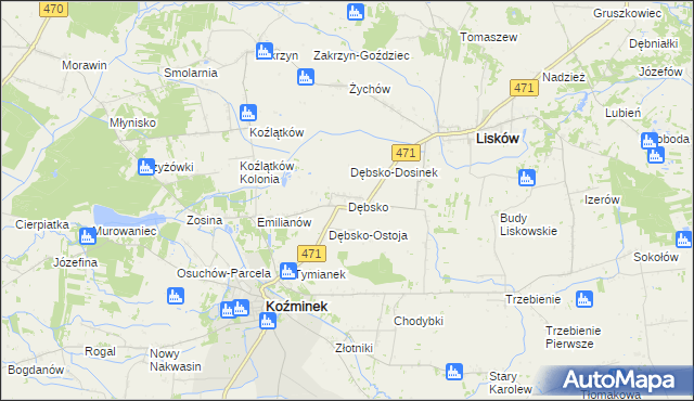 mapa Dębsko gmina Koźminek, Dębsko gmina Koźminek na mapie Targeo