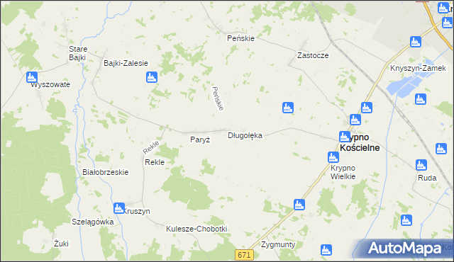 mapa Długołęka gmina Krypno, Długołęka gmina Krypno na mapie Targeo