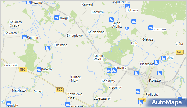 mapa Dłużec Wielki, Dłużec Wielki na mapie Targeo