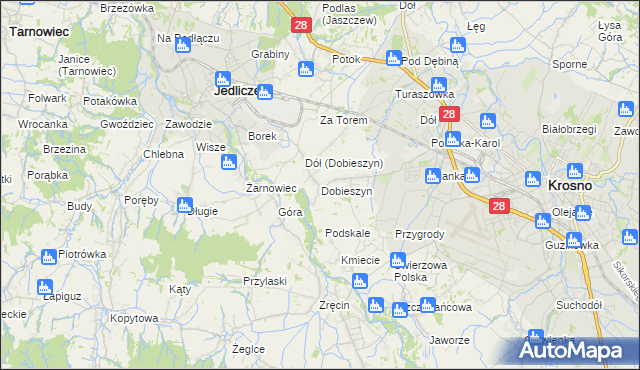 mapa Dobieszyn gmina Jedlicze, Dobieszyn gmina Jedlicze na mapie Targeo