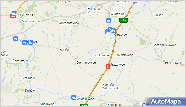 mapa Dobkowice gmina Kobierzyce, Dobkowice gmina Kobierzyce na mapie Targeo
