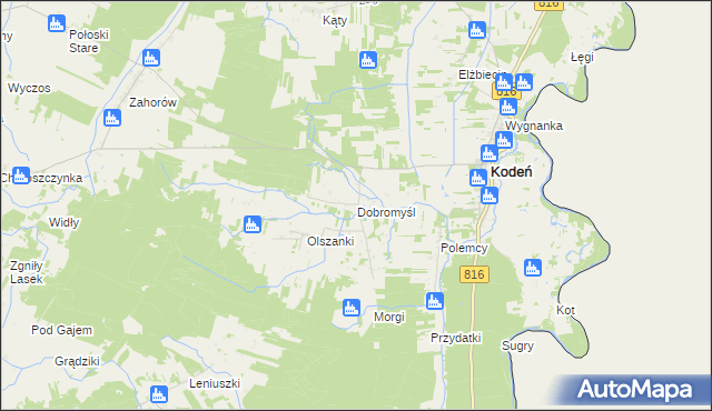 mapa Dobromyśl gmina Kodeń, Dobromyśl gmina Kodeń na mapie Targeo