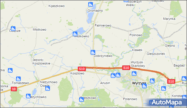 mapa Dobrzyniewo, Dobrzyniewo na mapie Targeo
