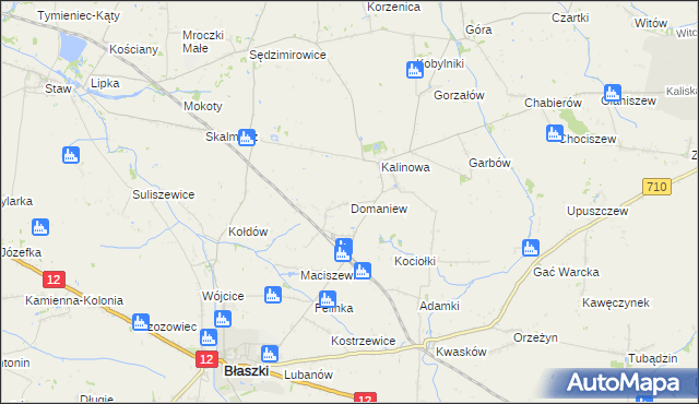 mapa Domaniew gmina Błaszki, Domaniew gmina Błaszki na mapie Targeo