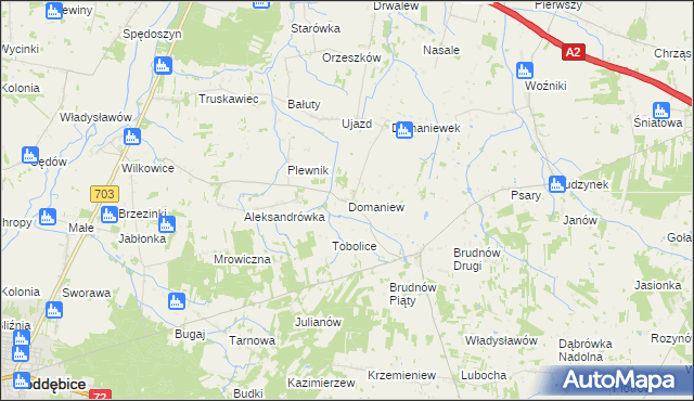 mapa Domaniew gmina Dalików, Domaniew gmina Dalików na mapie Targeo