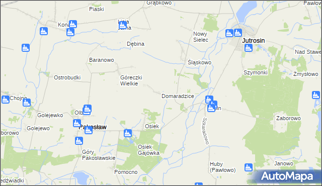 mapa Domaradzice gmina Jutrosin, Domaradzice gmina Jutrosin na mapie Targeo