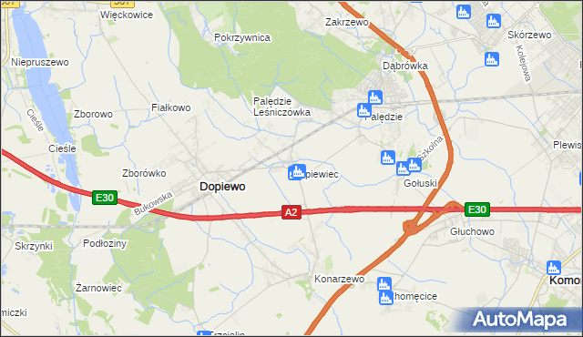 mapa Dopiewiec, Dopiewiec na mapie Targeo