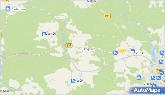 mapa Drogomin gmina Sulęcin, Drogomin gmina Sulęcin na mapie Targeo