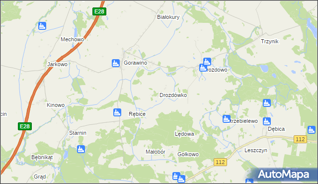 mapa Drozdówko gmina Rymań, Drozdówko gmina Rymań na mapie Targeo