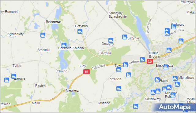 mapa Drużyny gmina Brodnica, Drużyny gmina Brodnica na mapie Targeo