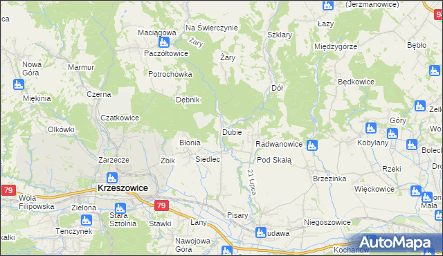 mapa Dubie gmina Krzeszowice, Dubie gmina Krzeszowice na mapie Targeo
