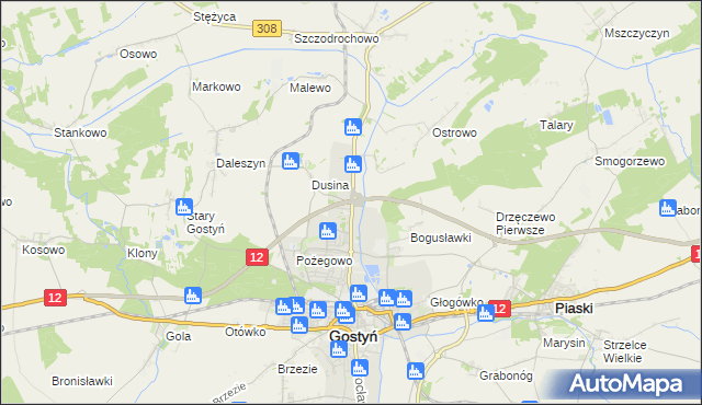 mapa Dusina gmina Gostyń, Dusina gmina Gostyń na mapie Targeo
