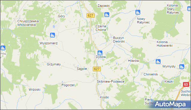 mapa Dybów gmina Kosów Lacki, Dybów gmina Kosów Lacki na mapie Targeo