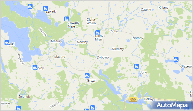 mapa Dybowo gmina Świętajno, Dybowo gmina Świętajno na mapie Targeo