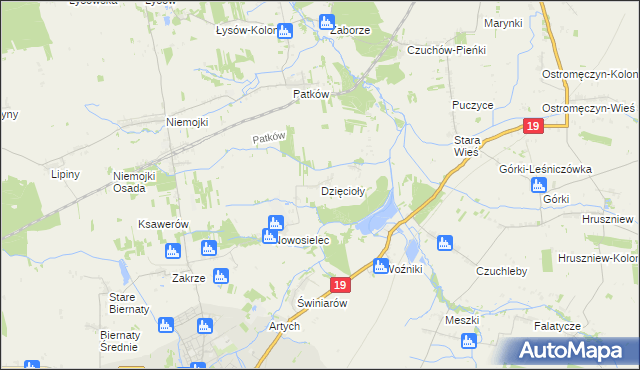 mapa Dzięcioły gmina Łosice, Dzięcioły gmina Łosice na mapie Targeo