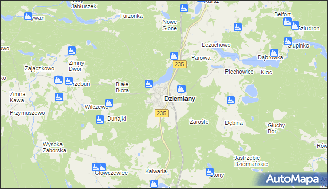 mapa Dziemiany, Dziemiany na mapie Targeo