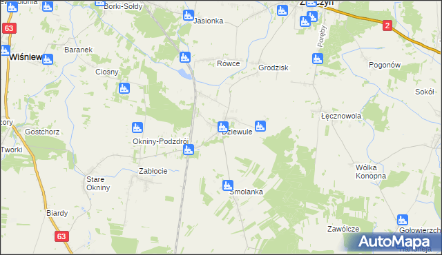 mapa Dziewule, Dziewule na mapie Targeo