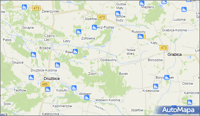 mapa Dziewuliny, Dziewuliny na mapie Targeo
