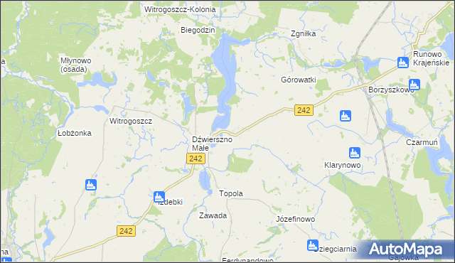 mapa Dźwierszno Wielkie, Dźwierszno Wielkie na mapie Targeo