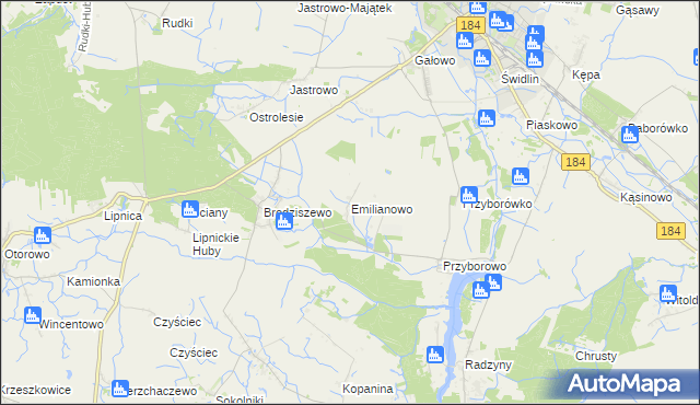 mapa Emilianowo gmina Szamotuły, Emilianowo gmina Szamotuły na mapie Targeo