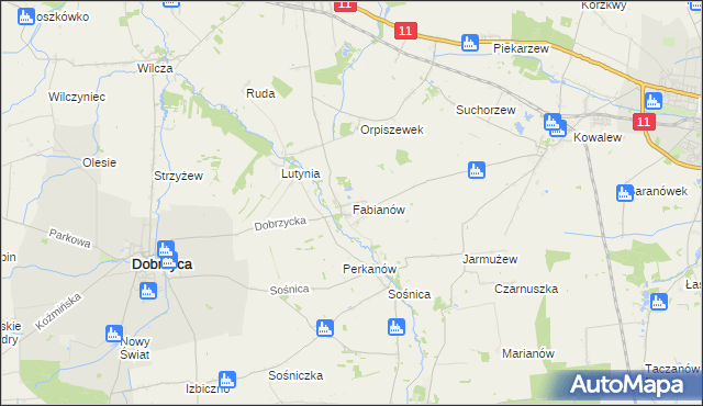 mapa Fabianów gmina Dobrzyca, Fabianów gmina Dobrzyca na mapie Targeo