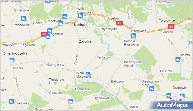 mapa Feliksów gmina Kodrąb, Feliksów gmina Kodrąb na mapie Targeo