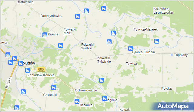 mapa Folwarki Tylwickie, Folwarki Tylwickie na mapie Targeo