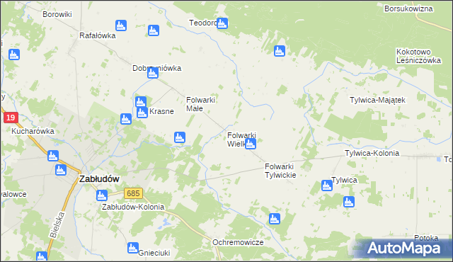 mapa Folwarki Wielkie, Folwarki Wielkie na mapie Targeo