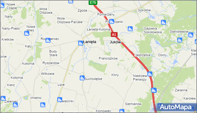 mapa Franciszków gmina Łanięta, Franciszków gmina Łanięta na mapie Targeo