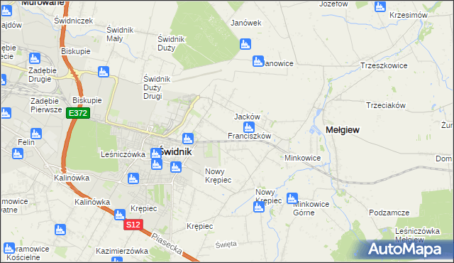 mapa Franciszków gmina Mełgiew, Franciszków gmina Mełgiew na mapie Targeo