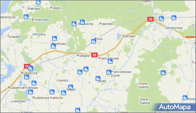 mapa Franciszkowo gmina Iława, Franciszkowo gmina Iława na mapie Targeo