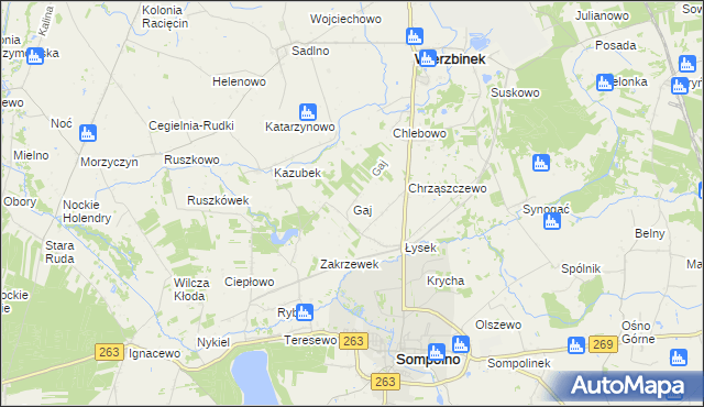 mapa Gaj gmina Wierzbinek, Gaj gmina Wierzbinek na mapie Targeo