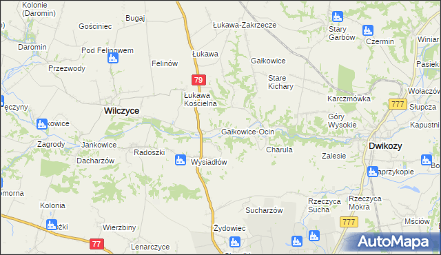 mapa Gałkowice-Ocin, Gałkowice-Ocin na mapie Targeo