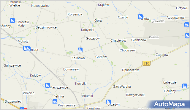 mapa Garbów gmina Błaszki, Garbów gmina Błaszki na mapie Targeo