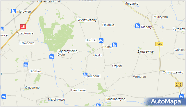 mapa Gąski gmina Gniewkowo, Gąski gmina Gniewkowo na mapie Targeo