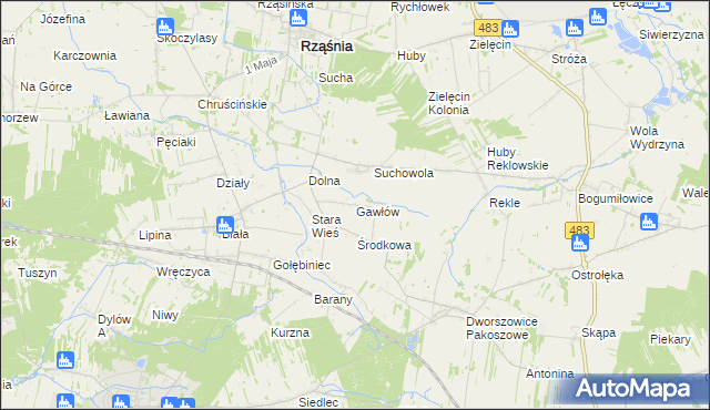 mapa Gawłów gmina Rząśnia, Gawłów gmina Rząśnia na mapie Targeo