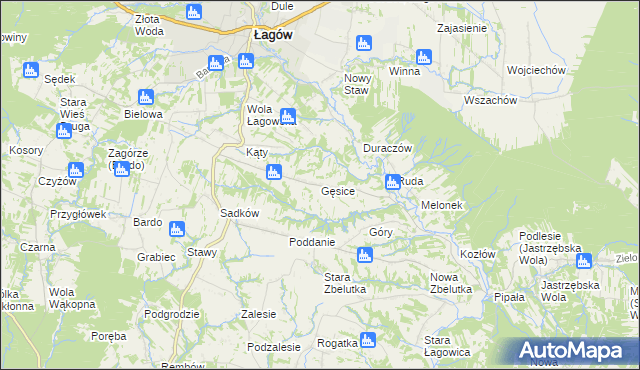 mapa Gęsice gmina Łagów, Gęsice gmina Łagów na mapie Targeo