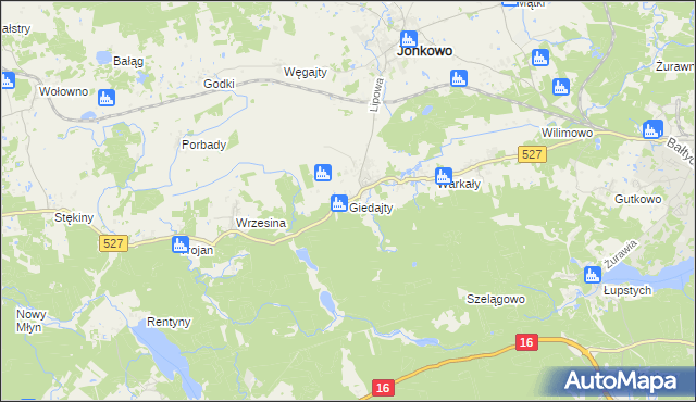 mapa Giedajty, Giedajty na mapie Targeo