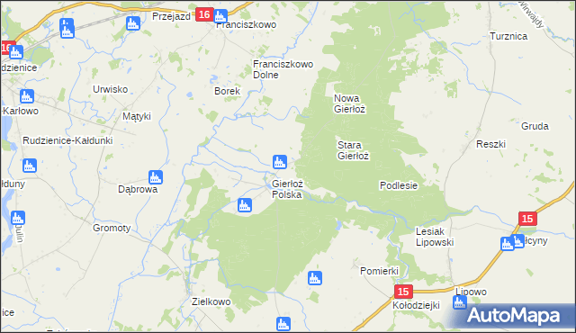 mapa Gierłoż gmina Ostróda, Gierłoż gmina Ostróda na mapie Targeo