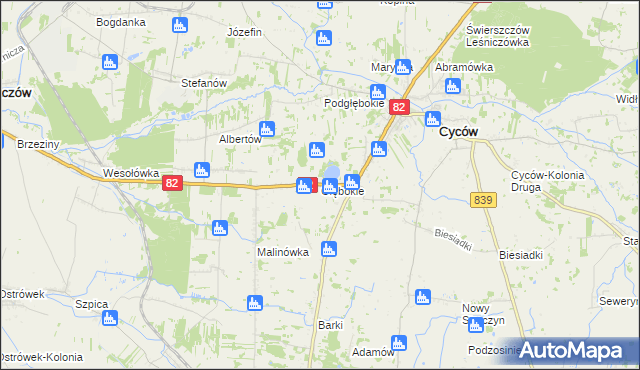 mapa Głębokie gmina Cyców, Głębokie gmina Cyców na mapie Targeo