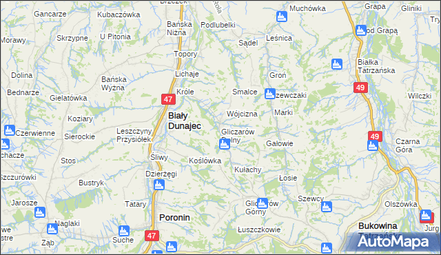 mapa Gliczarów Dolny, Gliczarów Dolny na mapie Targeo