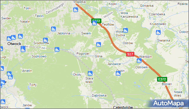 mapa Glina gmina Celestynów, Glina gmina Celestynów na mapie Targeo
